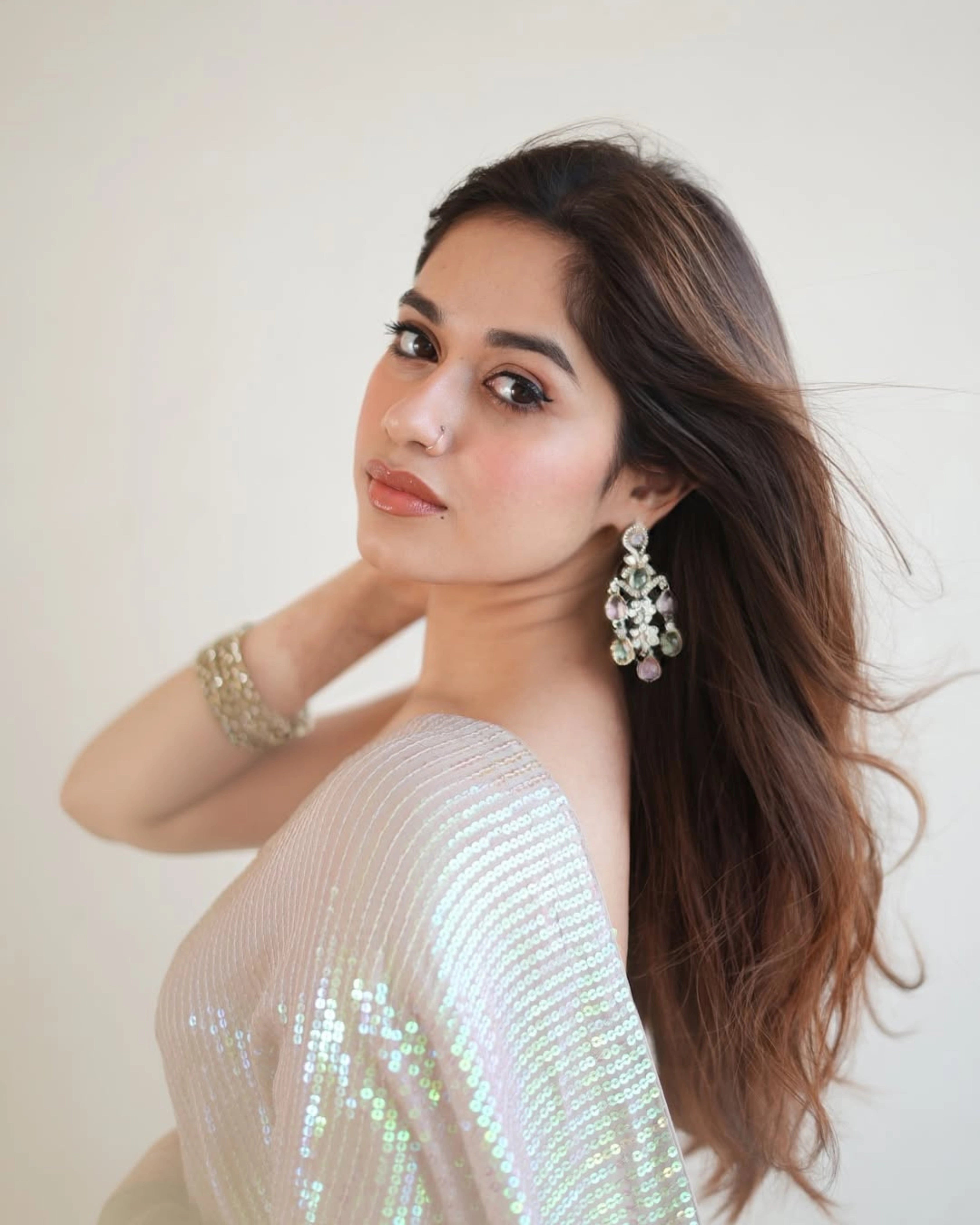 Beige and Olive Green Ombre Georgette Pre-Stitch Saree with All-Over Sequin Work and Matching Blouse