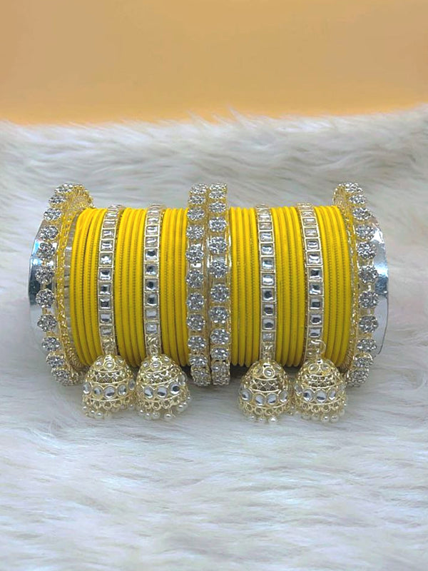 Kashish Yellow Gold Plated Kundan Stone & Jhumar Bangles Set