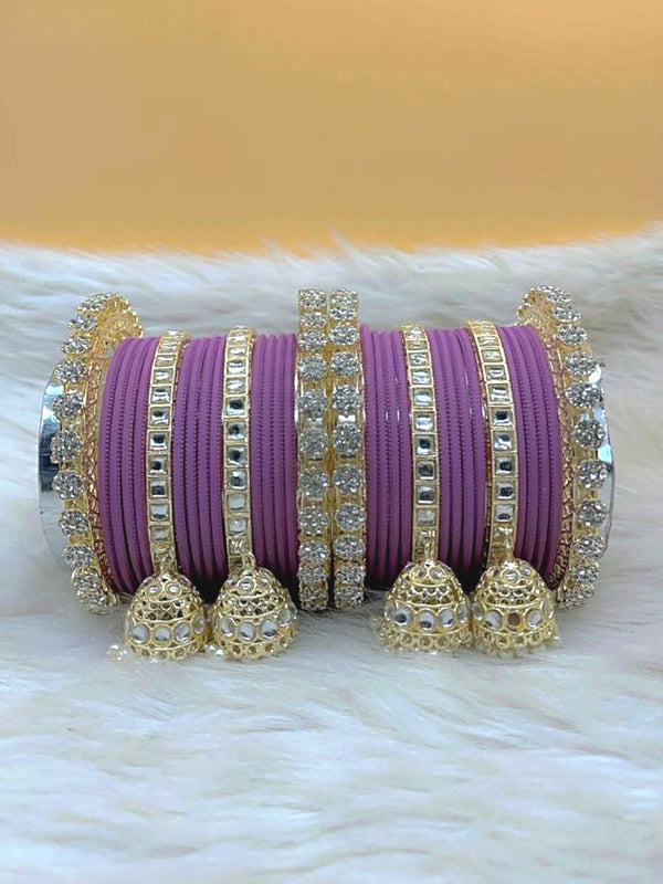 Kashish Mauve Gold Plated Kundan Stone & Jhumar Bangles Set