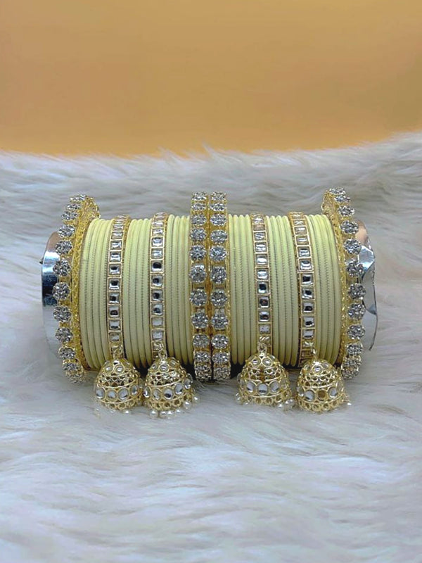 Kashish Light Yellow Gold Plated Kundan Stone & Jhumar Bangles Set