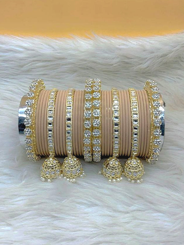 Kashish Dusty Pink Gold Plated Kundan Stone & Jhumar Bangles Set