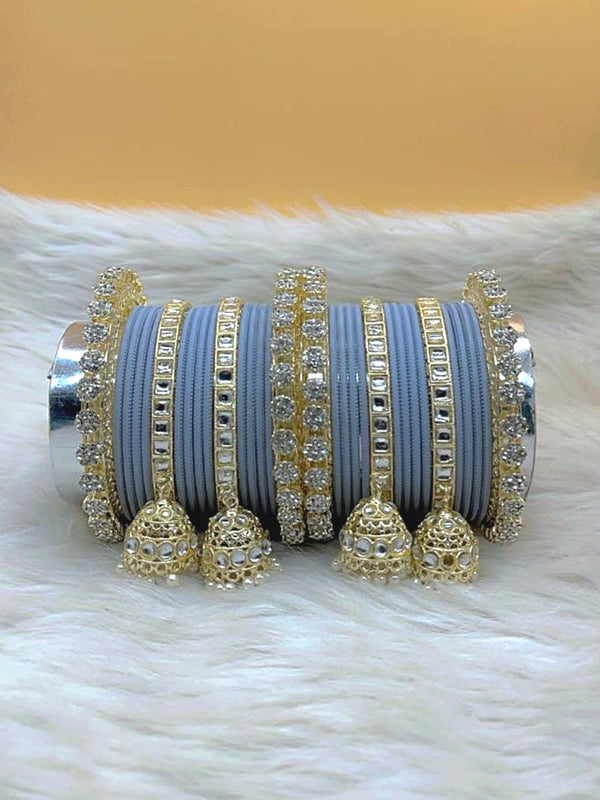 Kashish Grey Gold Plated Kundan Stone & Jhumar Bangles Set