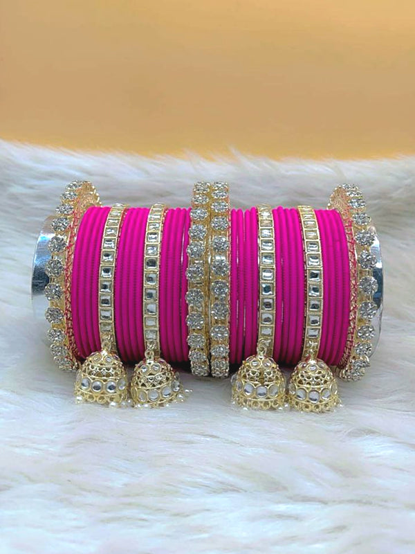 Kashish Rani Pink Gold Plated Kundan Stone & Jhumar Bangles Set