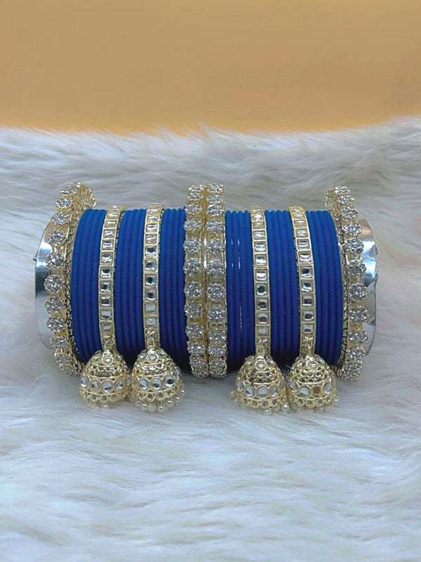 Kashish Persian Blue Gold Plated Kundan Stone & Jhumar Bangles Set