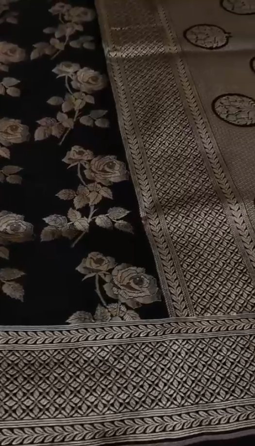 Black Banarasi Silk Saree Golden Zari Work
