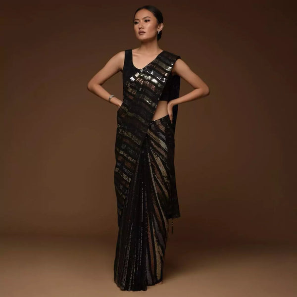 Black Georgette Saree with All Over Sequin Work 