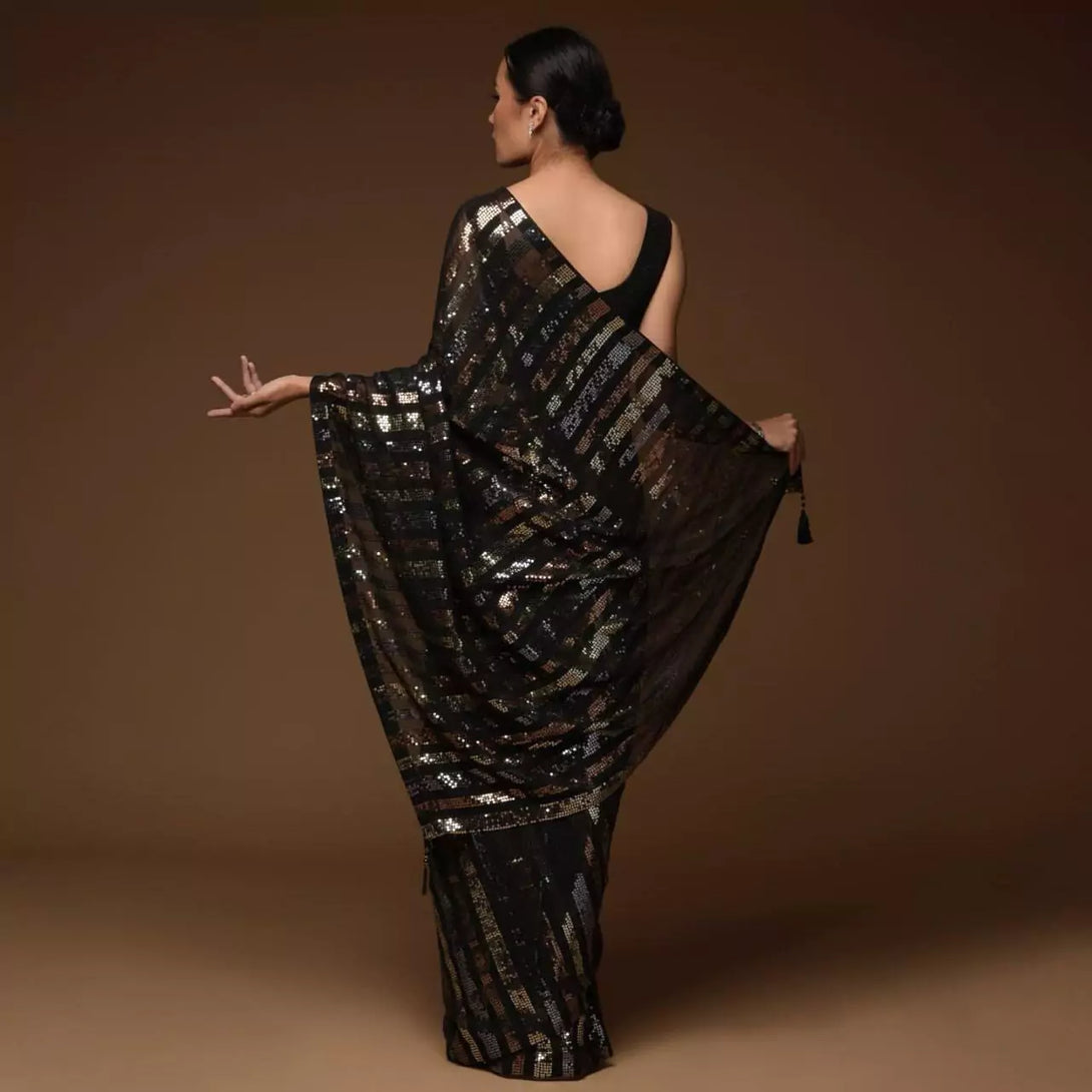 Black Georgette Saree with All Over Sequin Work 