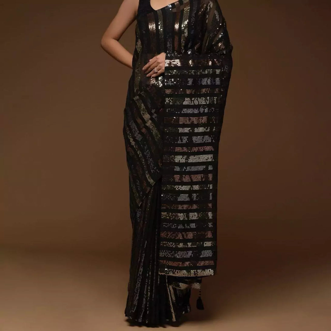 Black Georgette Saree with All Over Sequin Work 