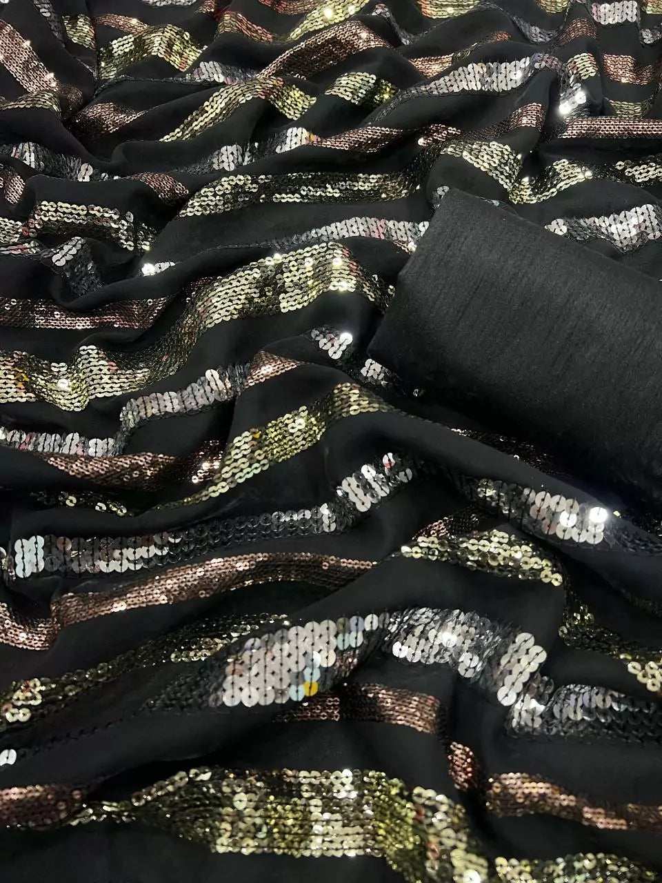 Black Georgette Saree with All Over Sequin Work 