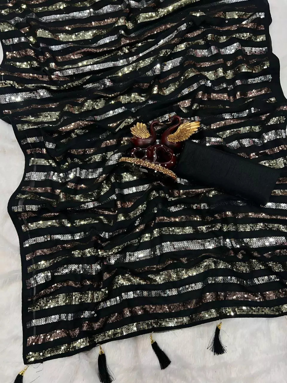 Black Georgette Saree with All Over Sequin Work 