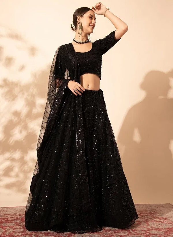 Black Net Lehenga with All Over Sequin Embroidery Designer Work
