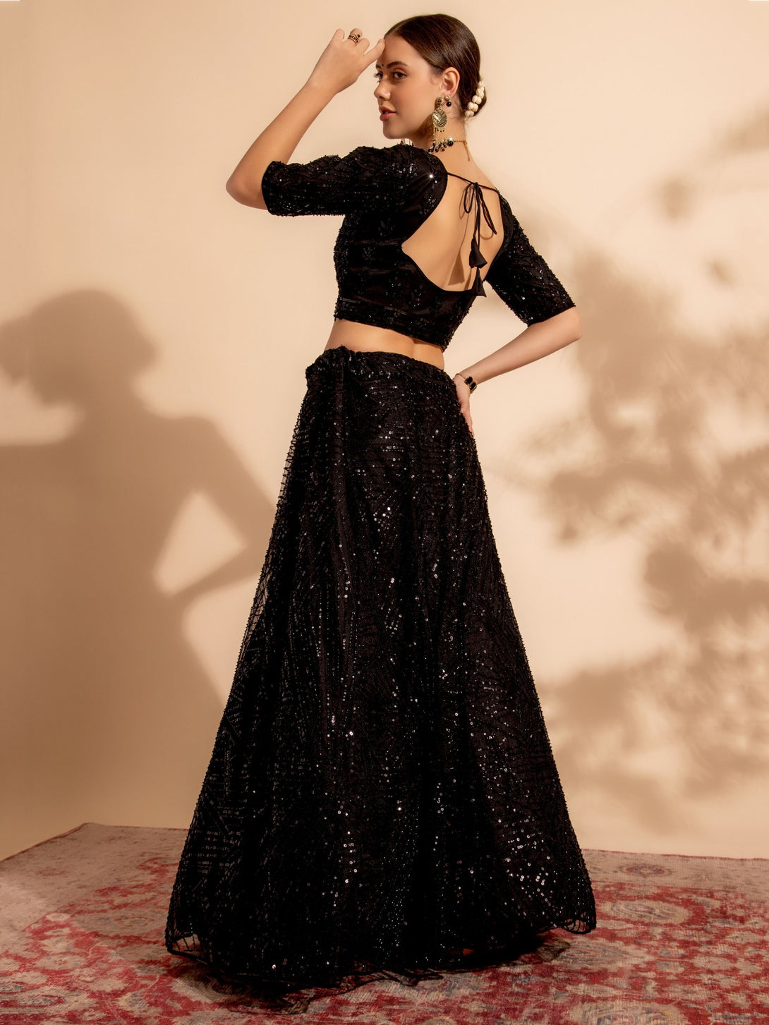 Black Net Lehenga with All Over Sequins, Bead, Thread Embroidery Modern and elegant Design work
