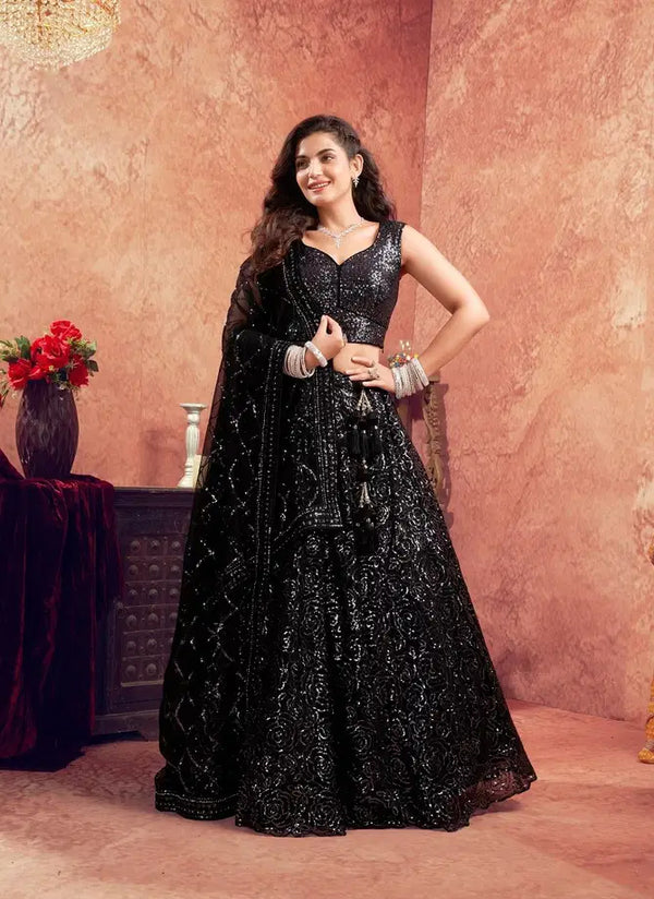 Black Net Lehenga with Heavy Sequin Embroidery Designer Work
