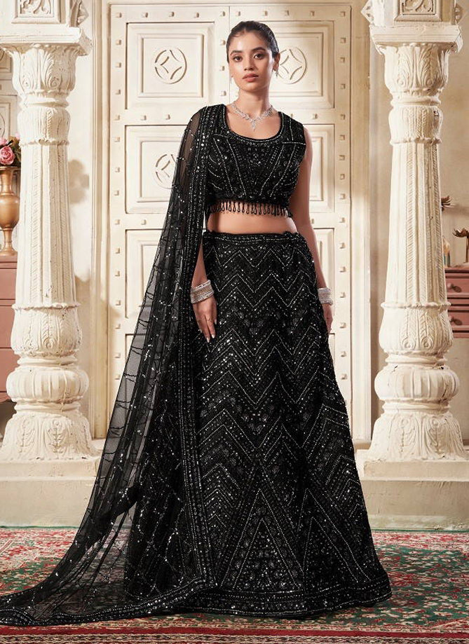 Black Net Lehenga with Heavy Sequin Embroidery Designer and Bead Work
