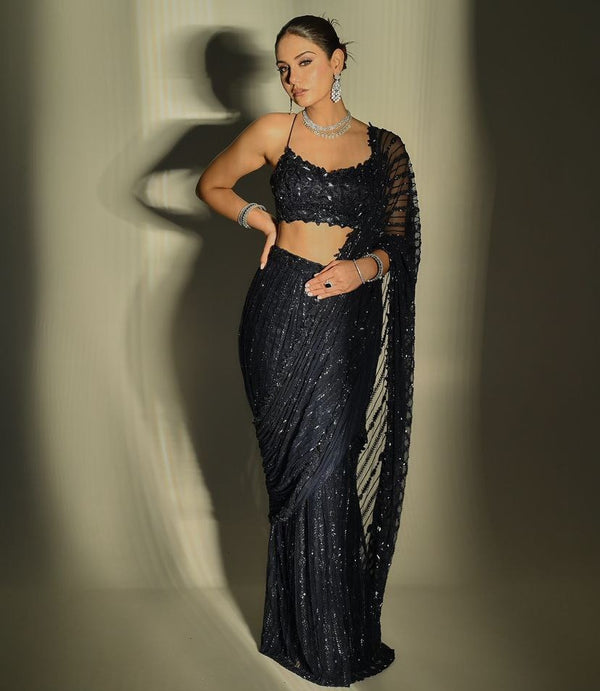 Black Net Saree with Sequin Embroidery Work
