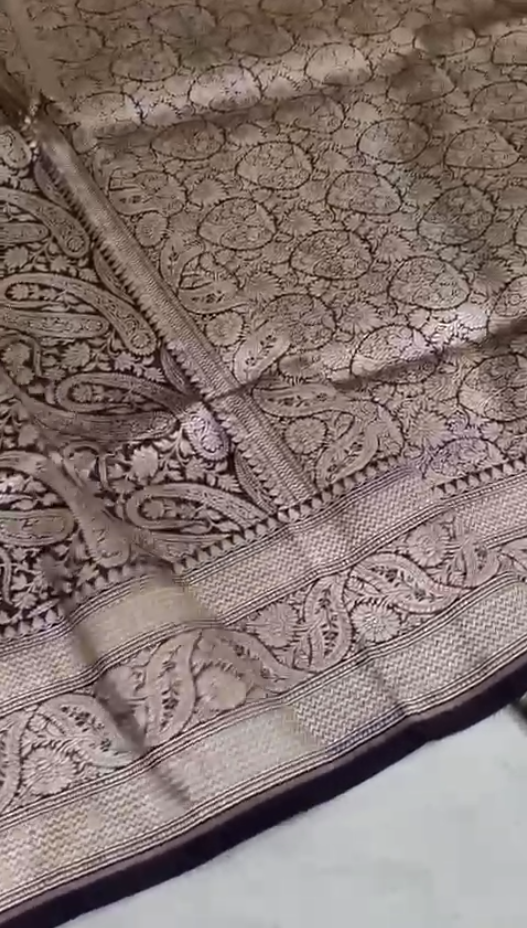 Black Paisley Brocade Silk Saree with Zari Jaal Work
