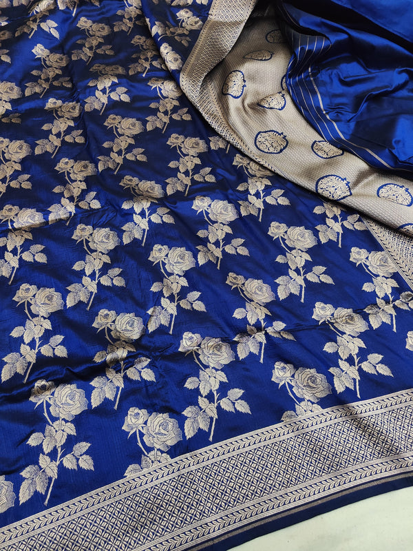 Blue Banarasi Silk Saree Golden Zari Work
