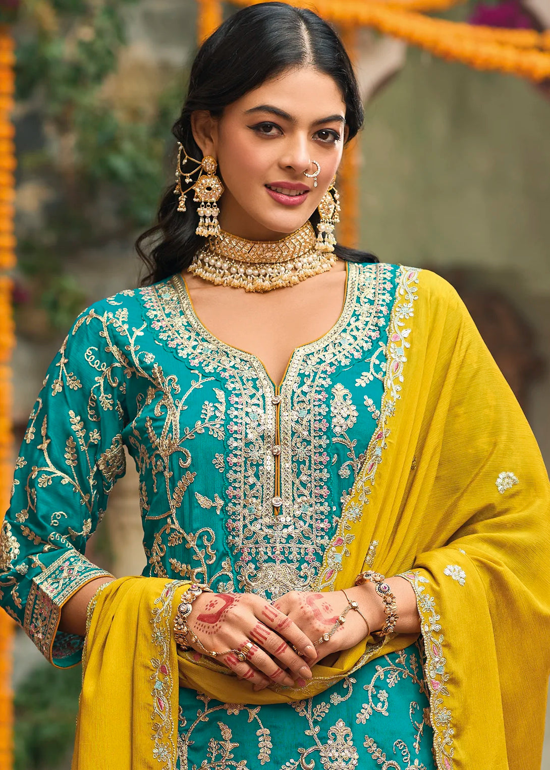 Blue Silk Salwar Kameez with All Over Heavy Zari work Embroidery

