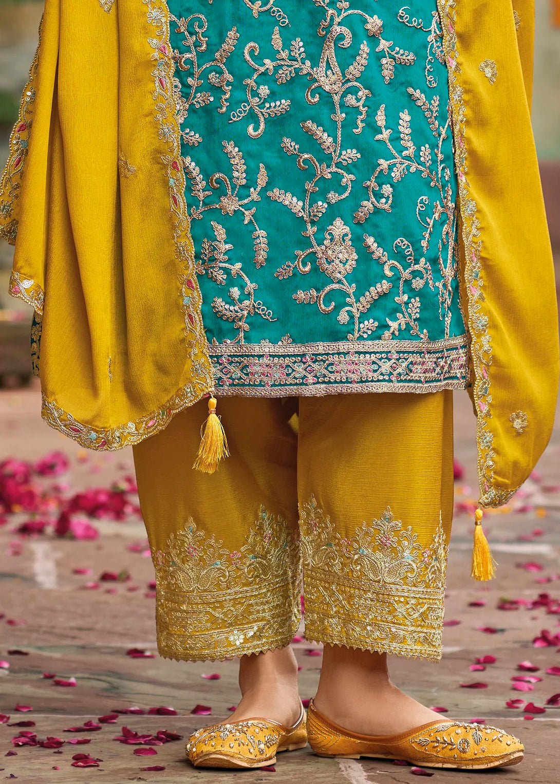 Blue Silk Salwar Kameez with All Over Heavy Zari work Embroidery
