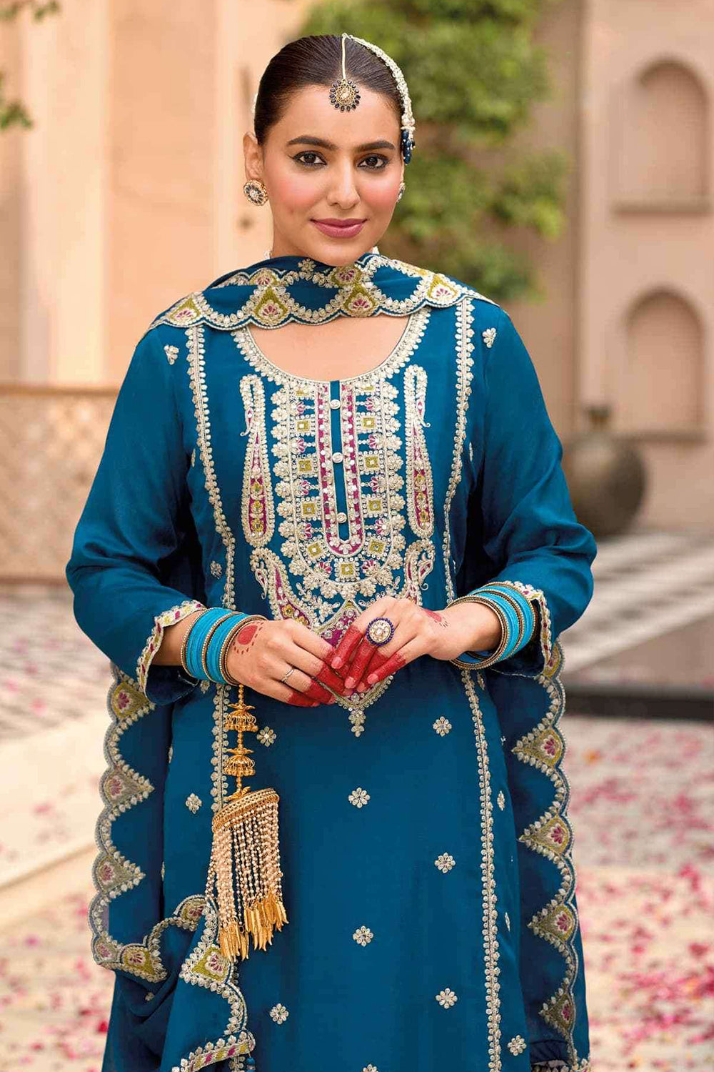 Blue Silk Salwar Kameez with Zari Embroidery and Thread Work
