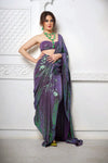 Violet Shimmer Georgette Pre-Drape Saree with Heavy Dual-Tone and All-over Sequin