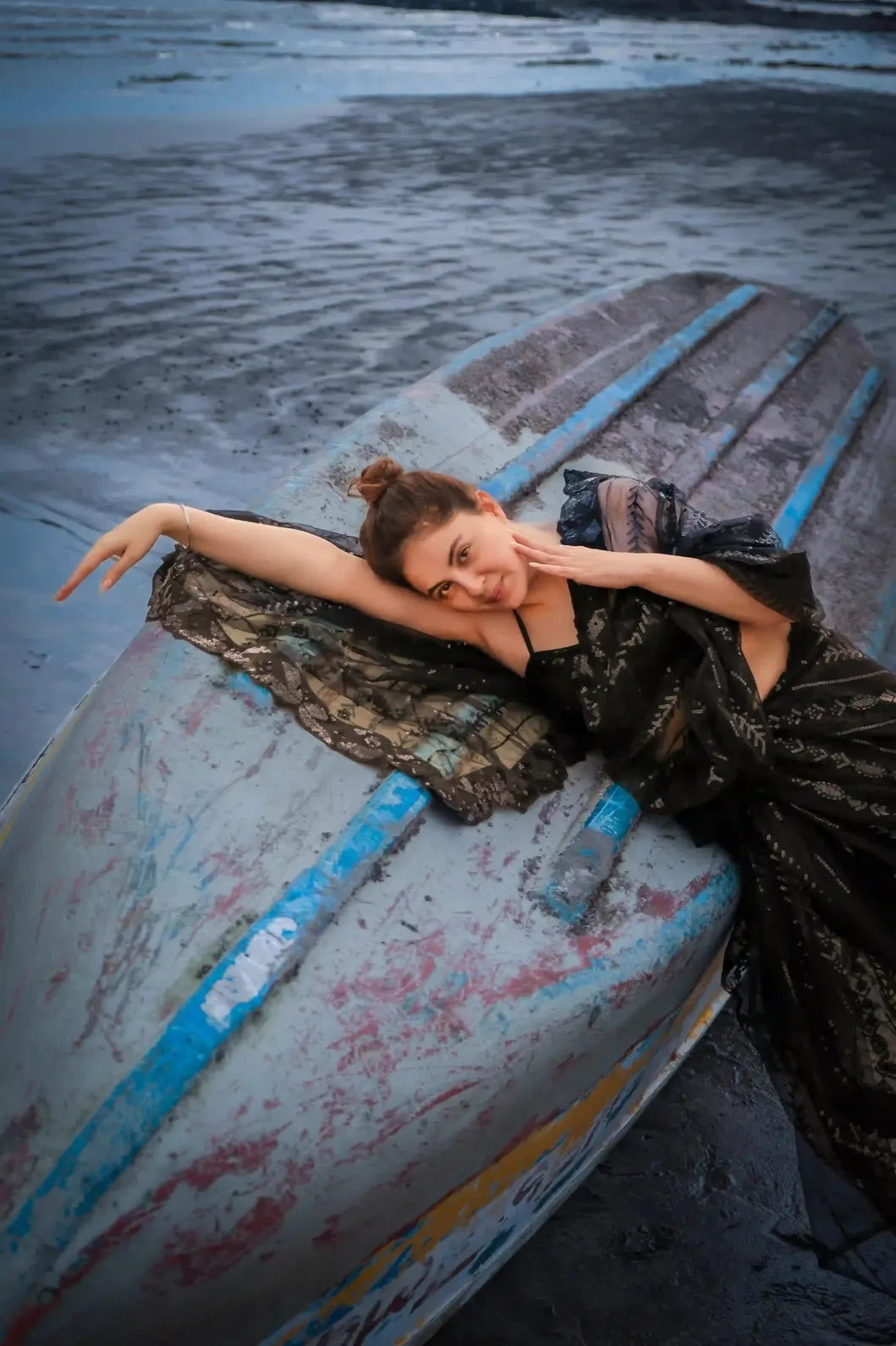 Black Net Saree with All Over Sequin Embroidery Work and Matching Sequin Blouse