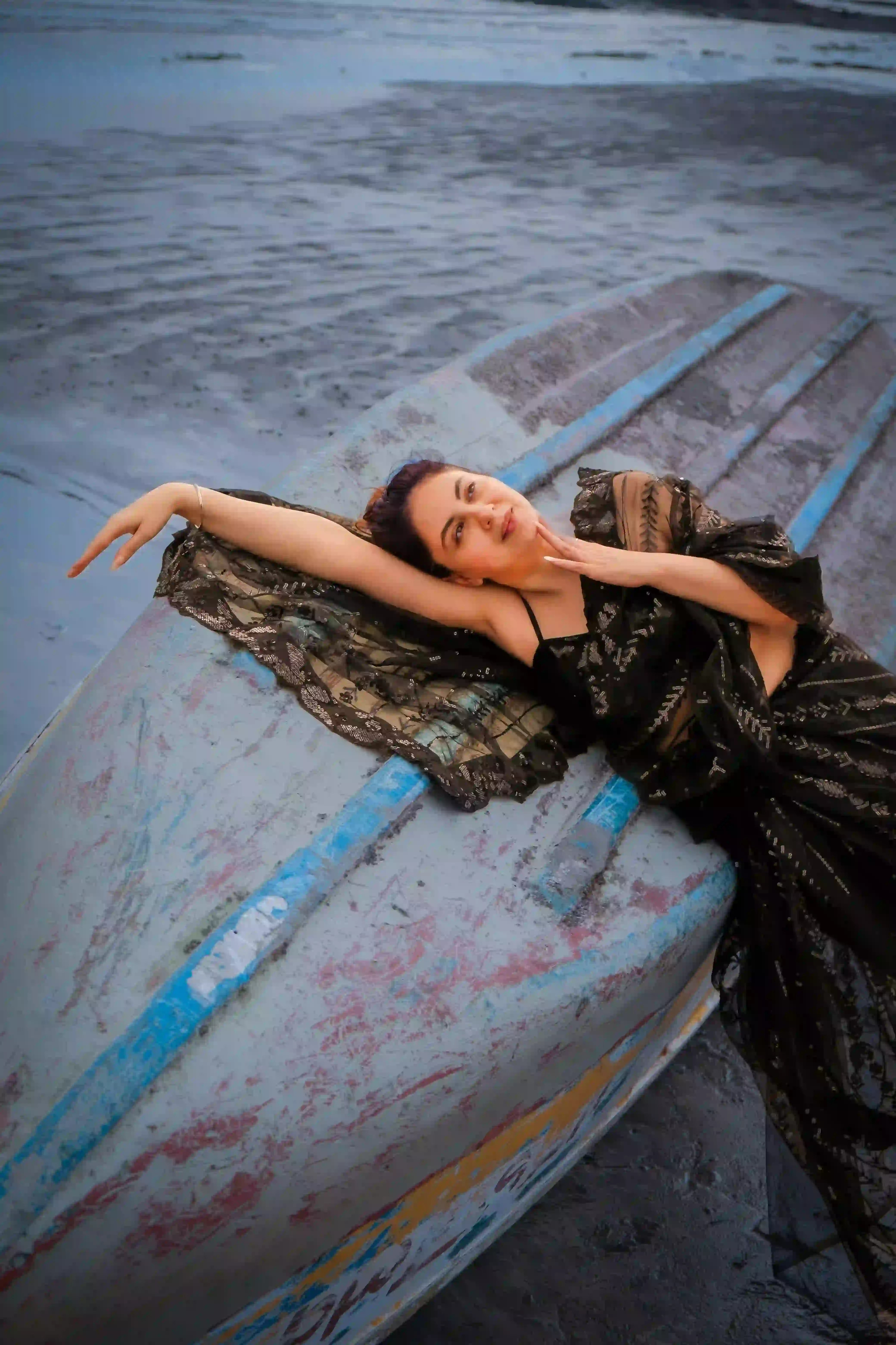 Black Net Saree with All Over Sequin Embroidery Work and Matching Sequin Blouse