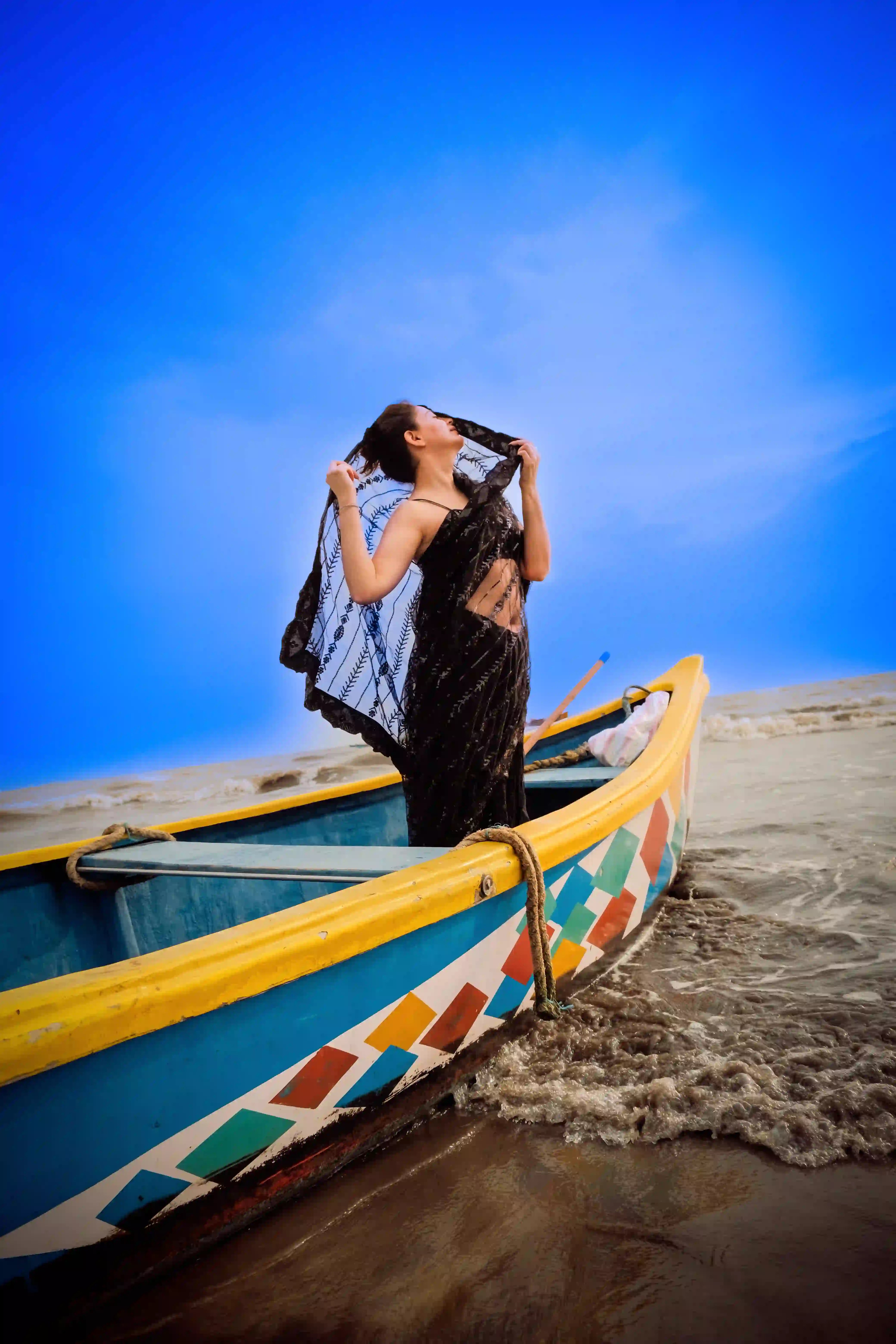 Black Net Saree with All Over Sequin Embroidery Work and Matching Sequin Blouse