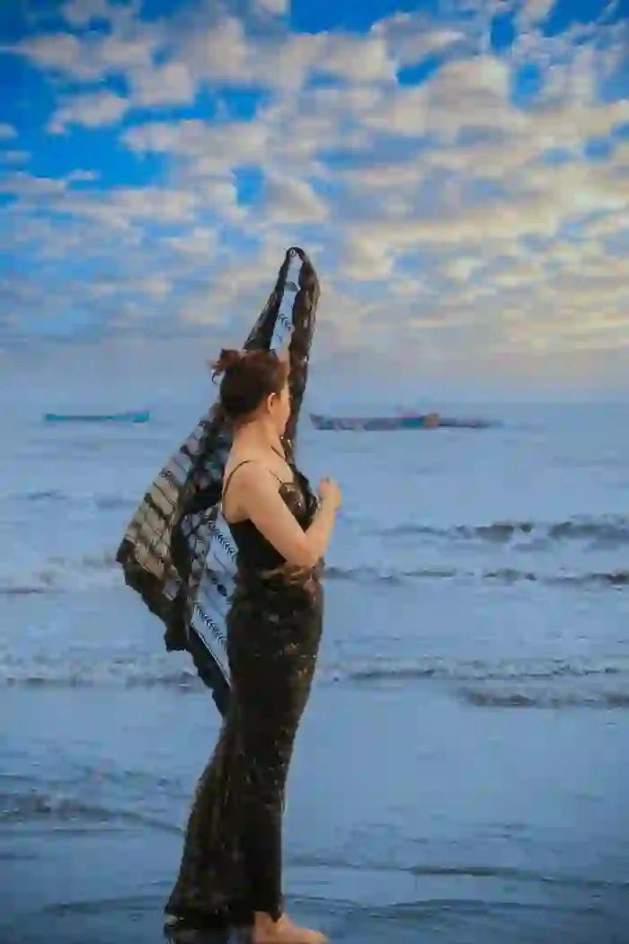 Black Net Saree with All Over Sequin Embroidery Work and Matching Sequin Blouse