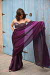 Purple Greorgette Saree with Matching Strapless Floral-Embroidered Blouse