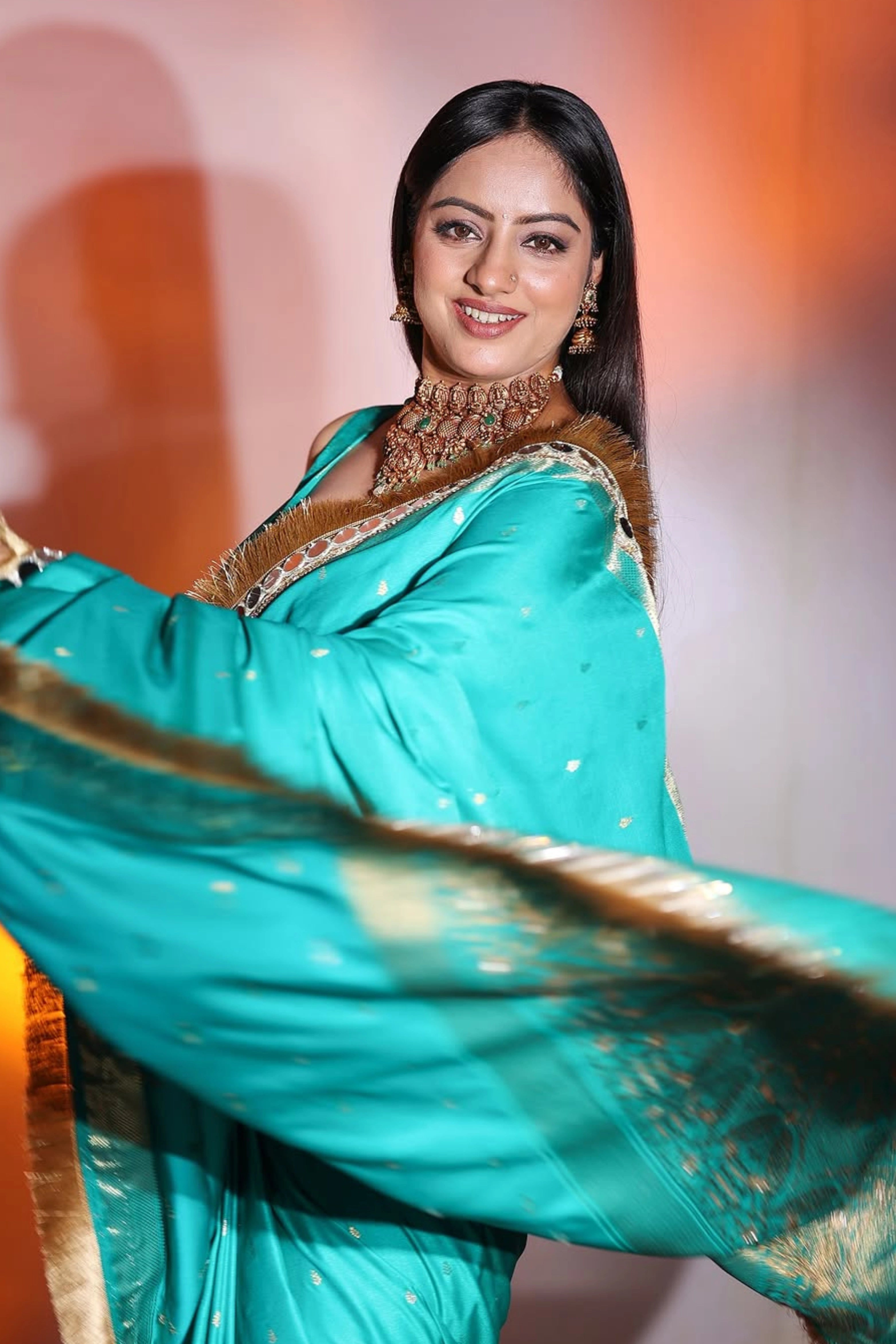 Blue Banarasi Silk Saree with Gold Zari Mirror Work Border and Matching Blouse