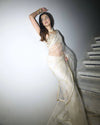 White Pure Silk Organza Saree with Hand Embroidery & Custom Strapless Blouse
