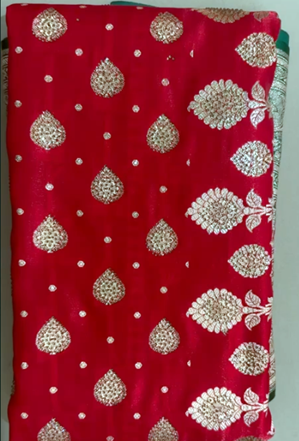 Red Banarasi Silk Saree with All Over Butta Design and Zari Embroidery