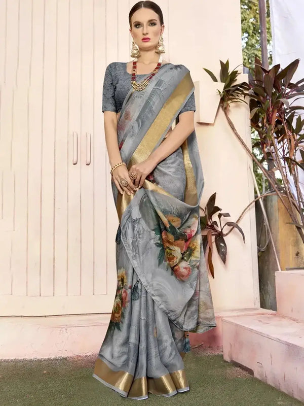 Saher Pewter Glow Saree