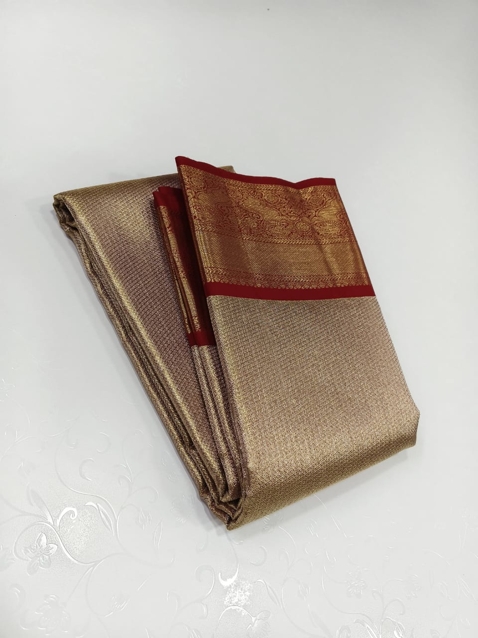 Gold Kanchipuram Silk Saree with Pure 2g Zari Work and Golden Border
