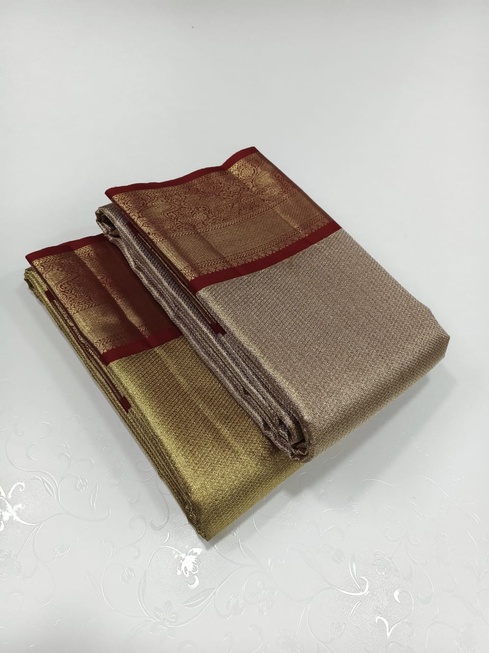 Gold Kanchipuram Silk Saree with Pure 2g Zari Work and Golden Border
