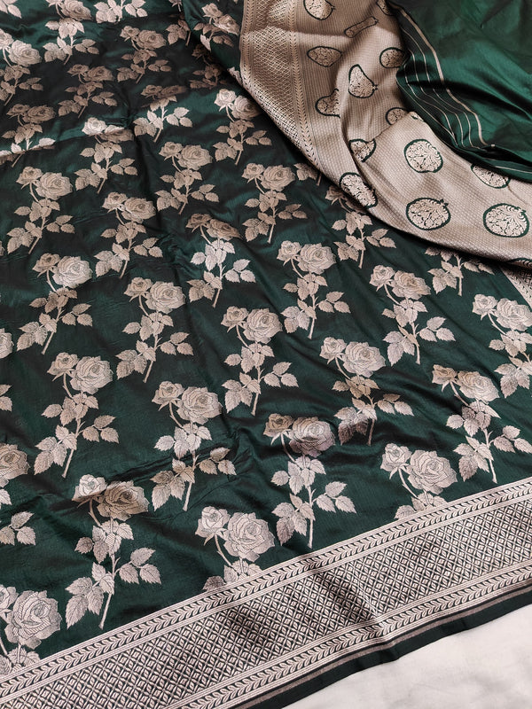 Green Banarasi Silk Saree Golden Zari Work
