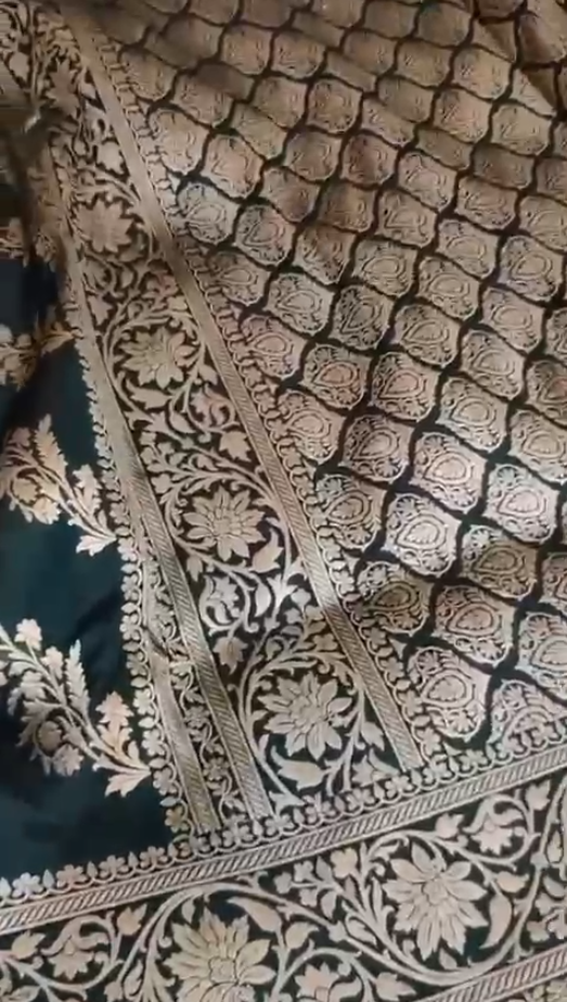 Green Handloom Katan Silk Saree with Golden Zari Work
