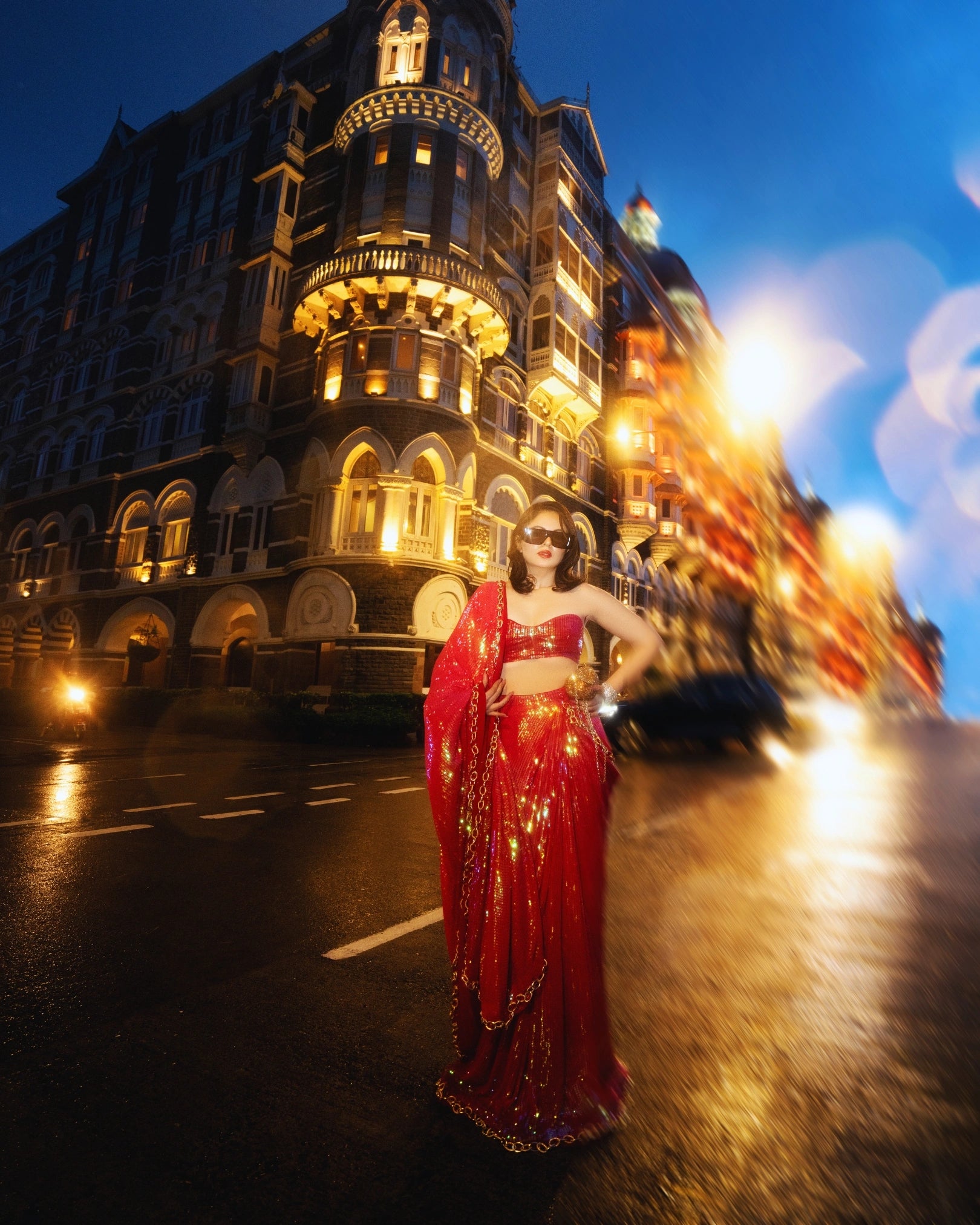 Hot Pink Sequin Georgette saree with Chain Border Work and Matching Blouse