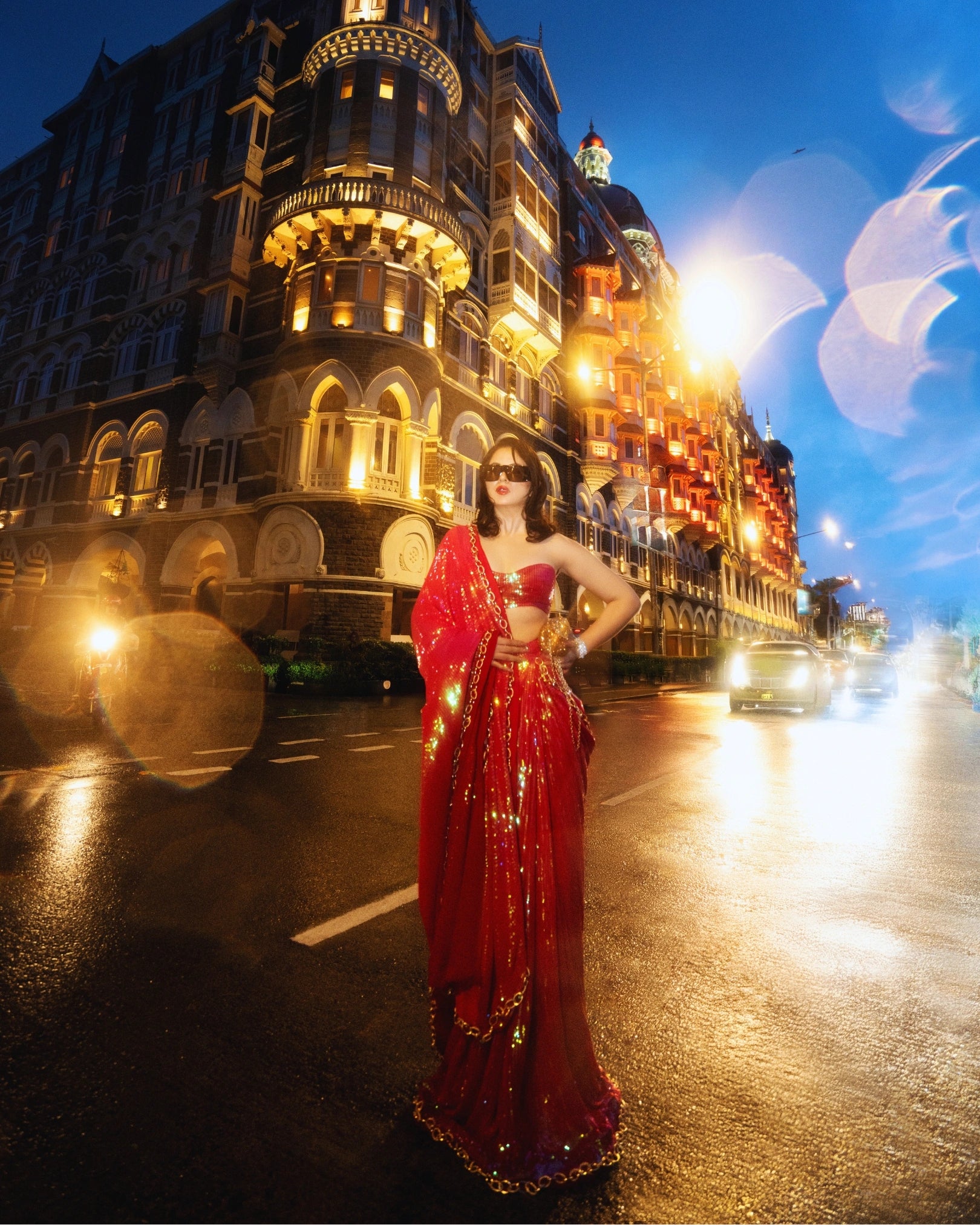 Hot Pink Sequin Georgette saree with Chain Border Work and Matching Blouse