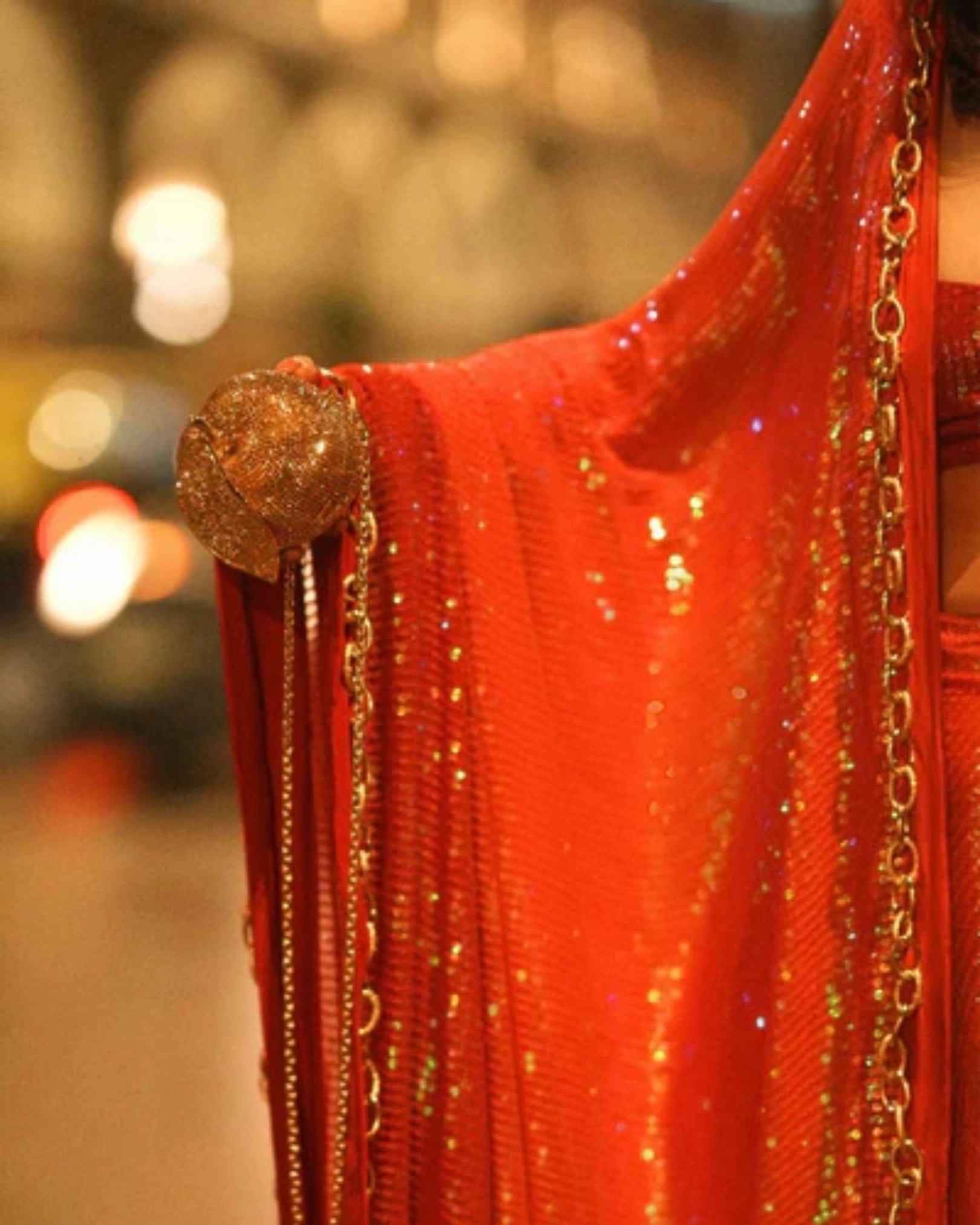 Hot Pink Sequin Georgette saree with Chain Border Work and Matching Blouse