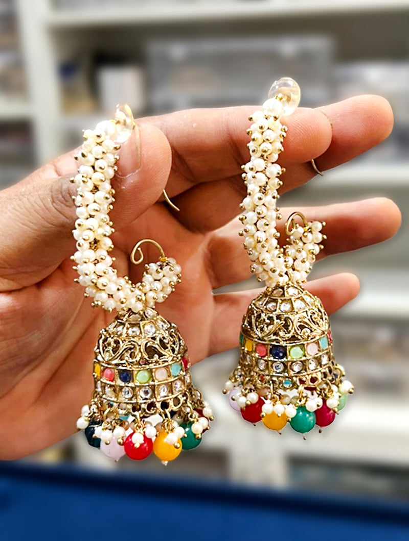 Vibrant Multi-Color Beads & Pearl Gold Plated Dangler Earrings - Nonita Fashion