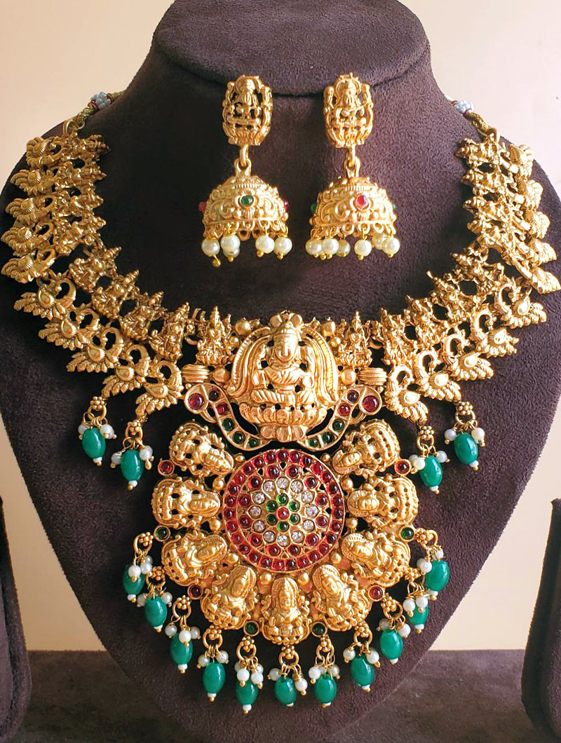 Regal Gold Plated Antique Mett South Temple Jewelry Set - Nonita Fashion