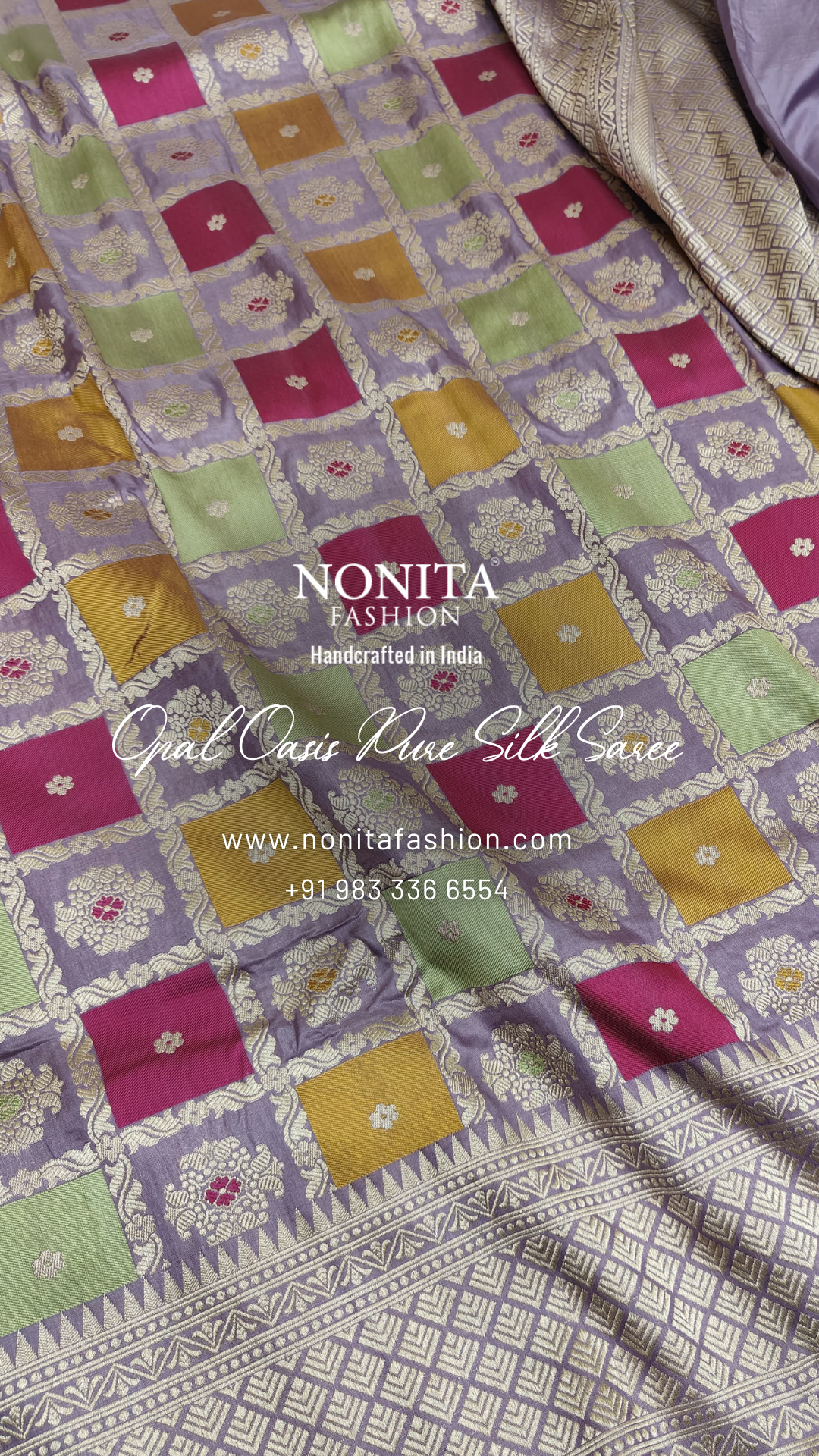 Lavender Multicolor Checkered Silk Saree with Brocade Zari Work
