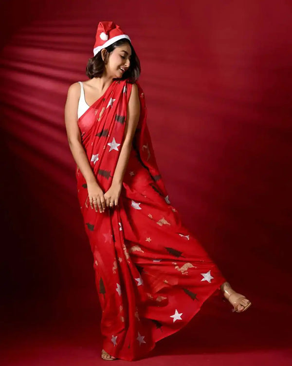 Mrs. Santa Fun Limited Edition Saree - The Red Edit