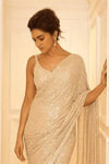 Gold Georgette Saree with Sequin Work and Feather-Like Thread Pallu Heavy Self Embroidery Border