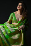 Green and White Dupion Silk Tie Dye Pure Banarasi Saree