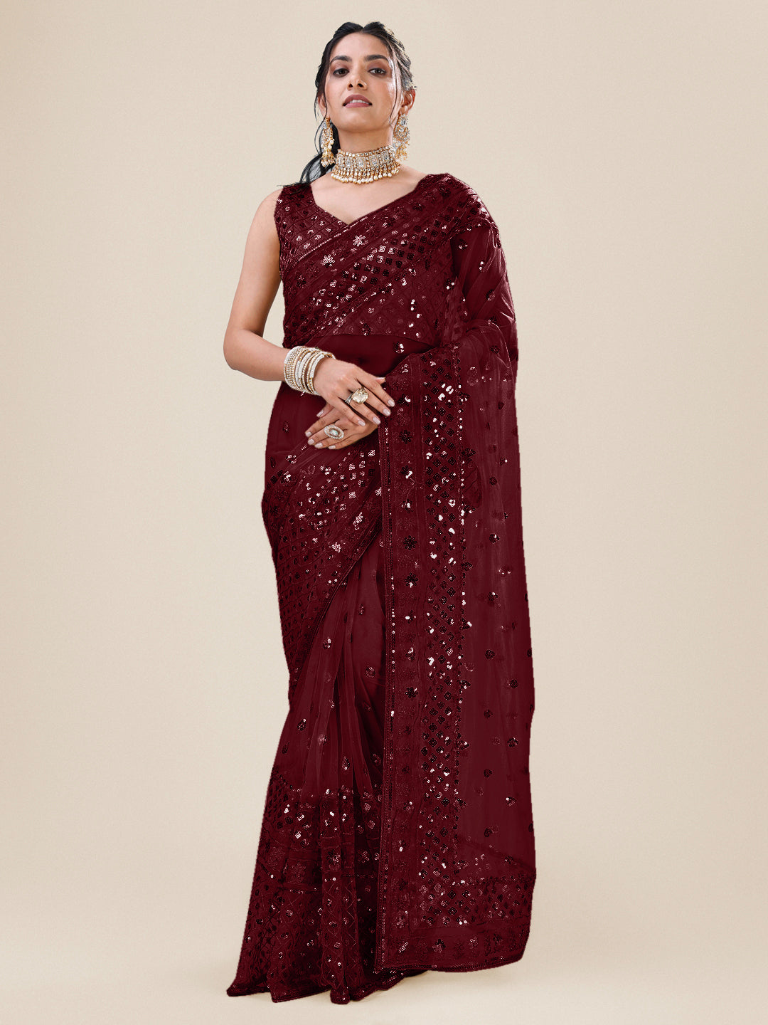 Victoria Marquee Embroidered Polka Saree - Nonita Fashion