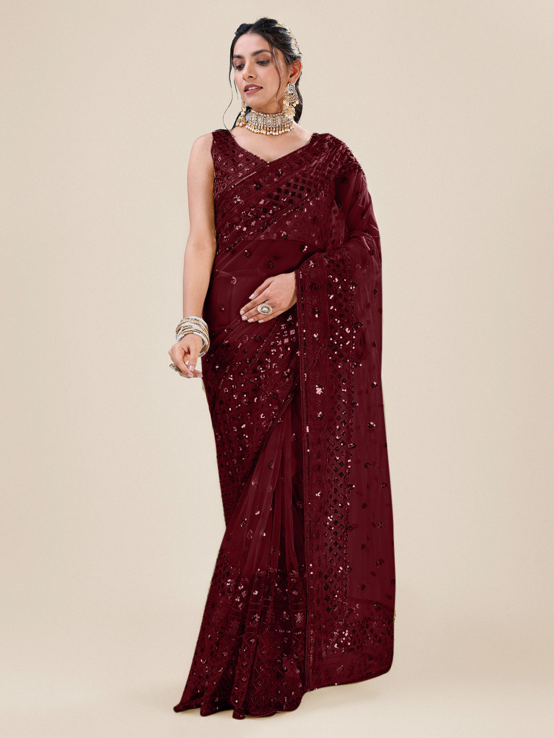 Victoria Marquee Embroidered Polka Saree - Nonita Fashion