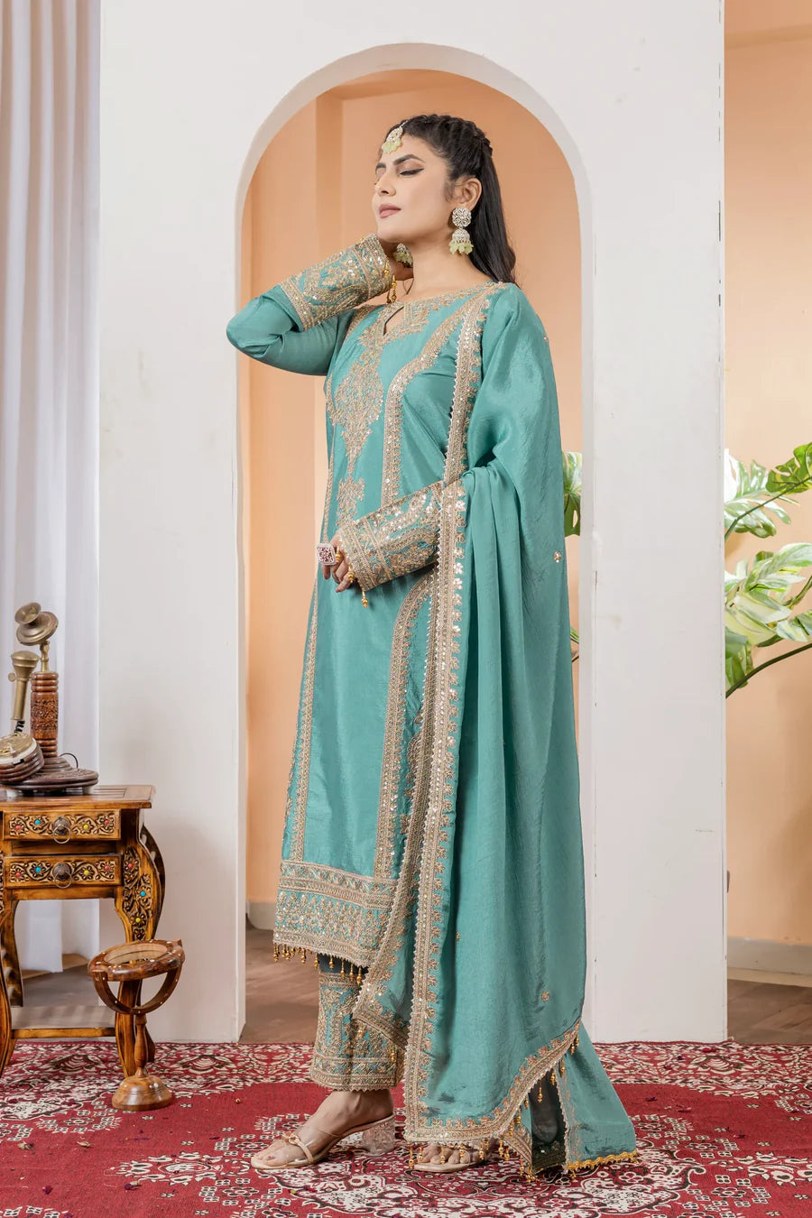 Blue Silk Salwar Kameez Adorned with Fine Embroidery and Dori Thread Work